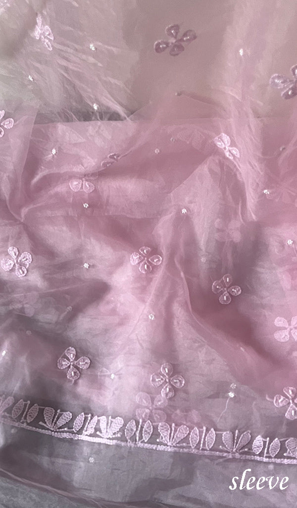 Women's Lakhnavi Handcrafted Organza Chikankari Unstitched Full Suit Material - HONC0271208