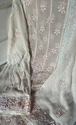 Load image into Gallery viewer, Women's Lakhnavi Handcrafted Pure Silk Georgette Chikankari Semi - stitched Anarkali And Dupatta Set- HONC0313669