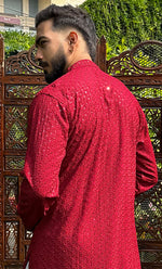 Load image into Gallery viewer, Men's Faux-Georgette Hakoba Kurta - HONC0322897