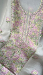 Load image into Gallery viewer, Women's Lakhnavi Handcrafted Pure Organza Chikankari Unstitched Kurta And Dupatta Set - HONC0237727