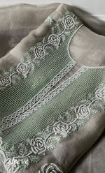 Load image into Gallery viewer, Women's Lakhnavi Handcrafted Pure Organza Chikankari Unstitched Kurta And Dupatta Set- HONC0311242