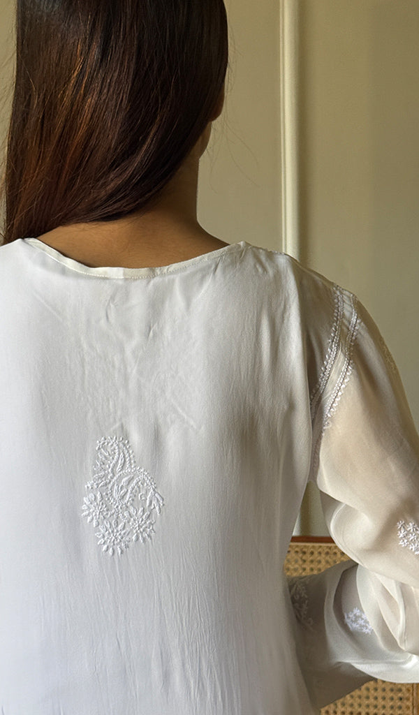 Women's Lakhnavi Handcrafted Viscose Georgette Chikankari Kurti- HONC0164617