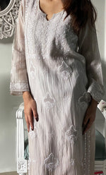 Load image into Gallery viewer, Women's Lucknowi Handcrafted Mul Chanderi Chikankari Kurti - HONC0329790