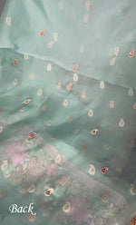 将图像加载到图库查看器中, Women's Lakhnavi Handcrafted Pure Organza Silk Chikankari Unstitched Full Suit Material - HONC0267229