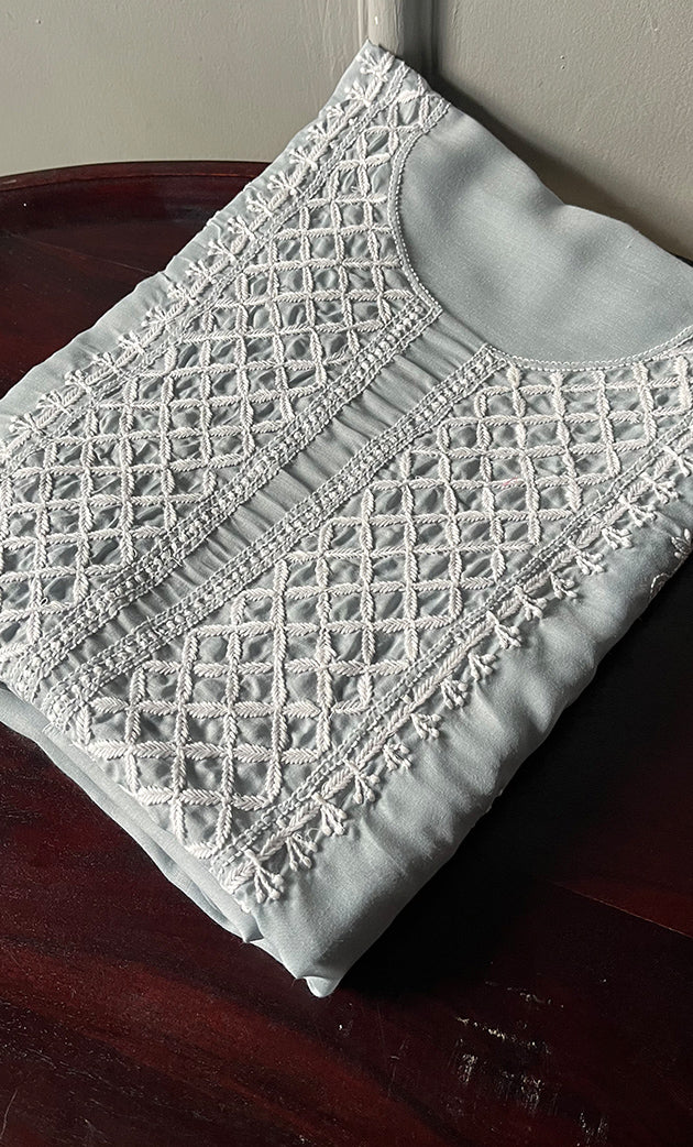 Women's Lakhnavi Handcrafted Cotton Chikankari Unstitched Kurti Fabric - HONC0302631