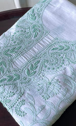 将图像加载到图库查看器中, Women's Lakhnavi Handcrafted Cotton Chikankari Unstitched Kurti Fabric - HONC0318051