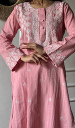 Load image into Gallery viewer, Women's Lakhnavi Handcrafted Cotton Chikankari Kurti - HONC0341097