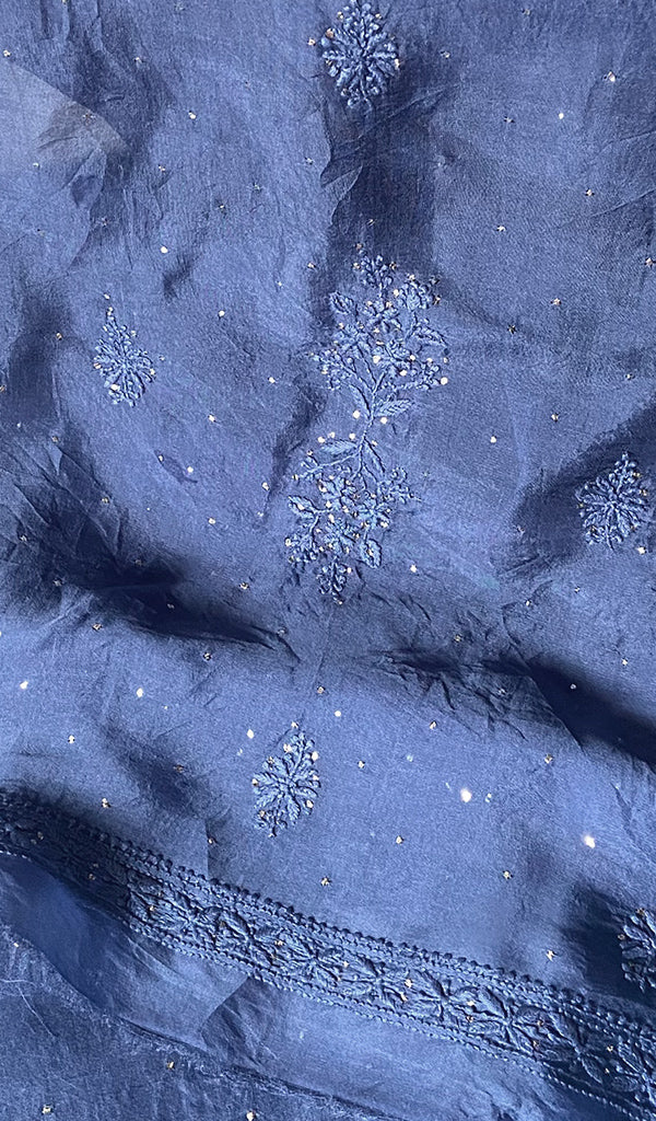 Afeera Women's Lakhnavi Handcrafted Pure Organza Chikankari Unstitched Kurta And Dupatta Set- HONC0261148