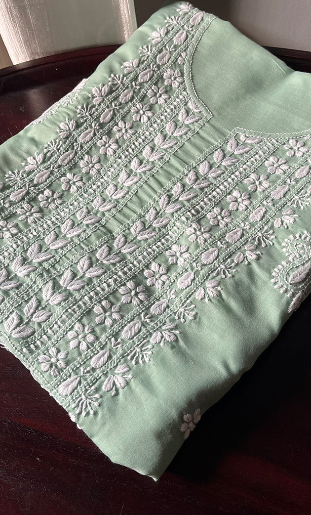 Women's Lakhnavi Handcrafted Cotton Chikankari Unstitched Kurti Fabric - HONC0302644