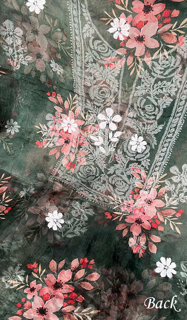 Women's Lakhnavi Handcrafted Organza Chikankari Unstitched Kurta And Dupatta Set - HONC0268874