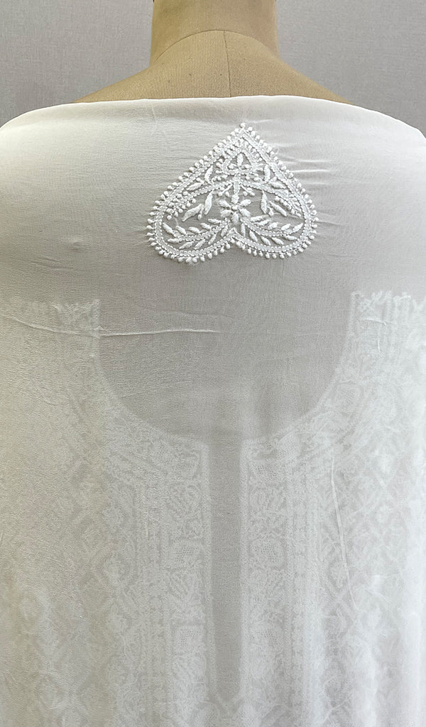 Lucknowi Handcrafted Pure Georgette Chikankari Unstitched Men's Kurta Fabric - HONC0163897