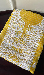 将图像加载到图库查看器中, Women's Lakhnavi Handcrafted Kota Cotton Chikankari Unstitched Kurti Fabric - HONC0268835