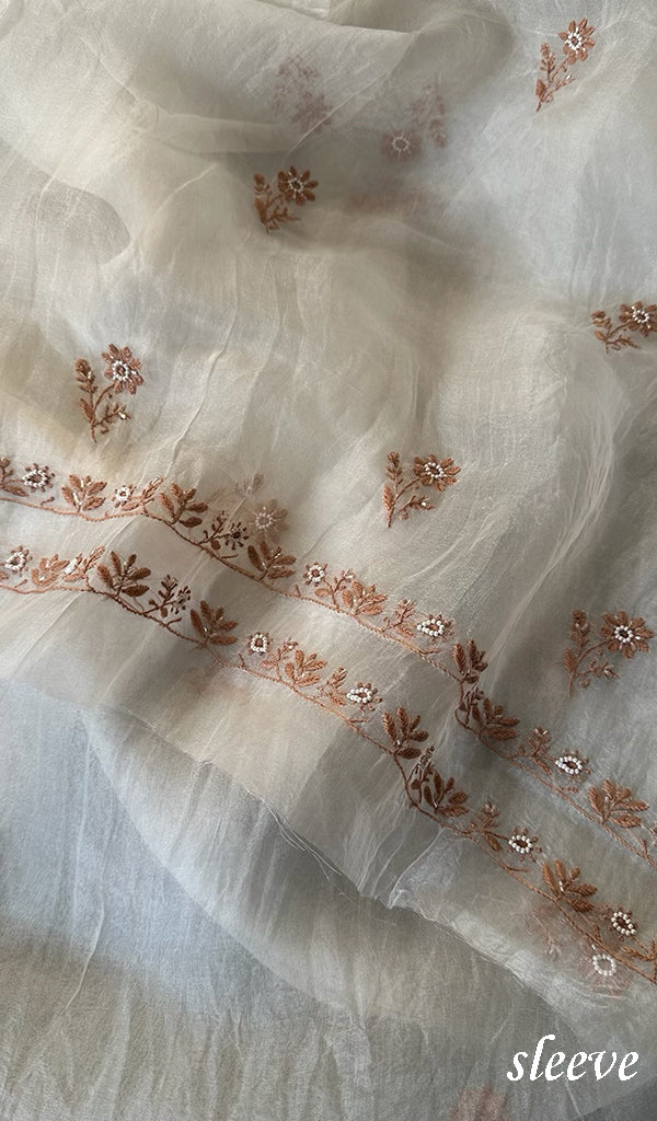 Women's Lakhnavi Handcrafted Pure Organza Chikankari Unstitched Kurta And Dupatta Set- HONC0278114