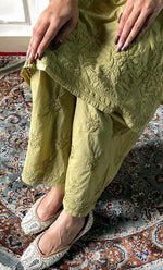 Load image into Gallery viewer, Women's Lakhnavi Handcrafted Chanderi Silk Chikankari Top And Pant Set - HONC0320578