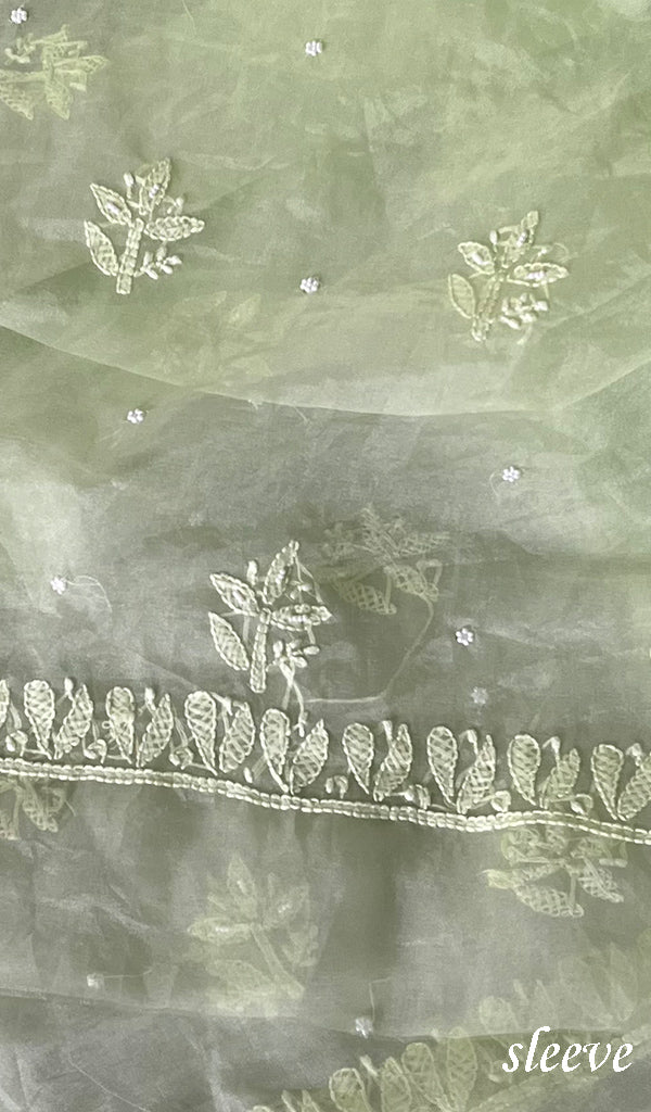 Women's Lakhnavi Handcrafted Organza Chikankari Unstitched Full Suit Material - HONC0271206