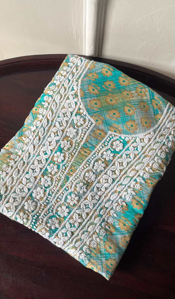 Women's Lakhnavi Handcrafted Cotton Chikankari Unstitched Kurti Fabric - HONC0284380