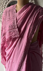 将图像加载到图库查看器中, Women's Lakhnavi Handcrafted Viscose Georgette Chikankari Saree - HONC0333857