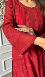 Load image into Gallery viewer, Safiya Women's Lakhnavi Handcrafted Viscose Georgette Chikankari Kurti- HONC0207795