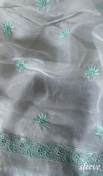 将图像加载到图库查看器中, Women's Lakhnavi Handcrafted Pure Organza Chikankari Unstitched Kurta And Dupatta Set- HONC0271904