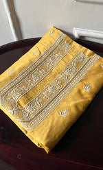 将图像加载到图库查看器中, Lucknowi Handcrafted Chanderi Silk Chikankari Unstitched Unisex Kurta Fabric - HONC0275121