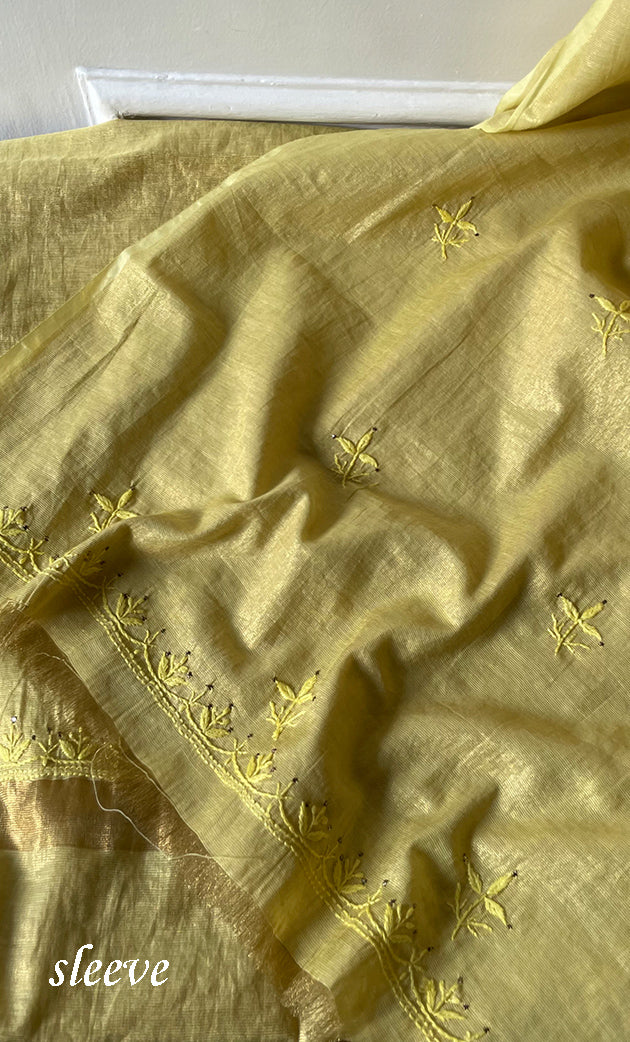 Women's Lakhnavi Handcrafted Tissue Chanderi Unstitched Chikankari Kurta And Dupatta Set - HONC0248436