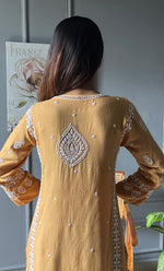 将图像加载到图库查看器中, Women's Lakhnavi Handcrafted Modal Cotton Chikankari Kurta And Pant Set - HONC0300584