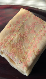 将图像加载到图库查看器中, Women's Lakhnavi Handcrafted Organza Chikankari Unstitched Kurti Fabric - HONC071638