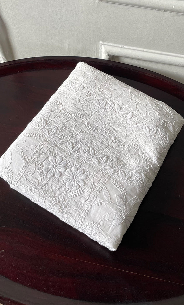 Women's Lakhnavi Handcrafted Cotton Chikankari Unstitched Kurti Fabric - HON0318055