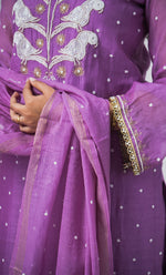 Load image into Gallery viewer, Women's Lakhnavi Handcrafted Mul Chanderi Chikankari Stitched Kurta, Dupatta And Pant Set - HONC03207270