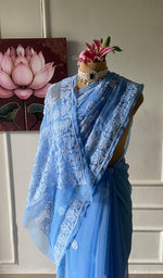 将图像加载到图库查看器中, Women's Lucknowi Handcrafted Faux-Georgette Chikankari Saree - HONC0348737