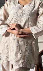 Load image into Gallery viewer, Imara Women's Lakhnavi Handcrafted Chanderi Silk Chikankari Top And Pant Set - HONC0340437