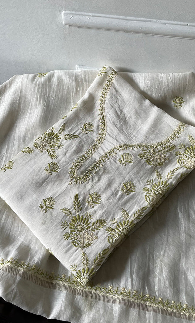Women's Lakhnavi Handcrafted Chanderi Silki Semi - Stitched Kurta And Dupatta Set - HONC0314232
