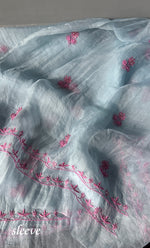 Load image into Gallery viewer, Rose Women's Lakhnavi Handcrafted Pure Organza Chikankari Unstitched Kurta And Dupatta Set- HONC0274530