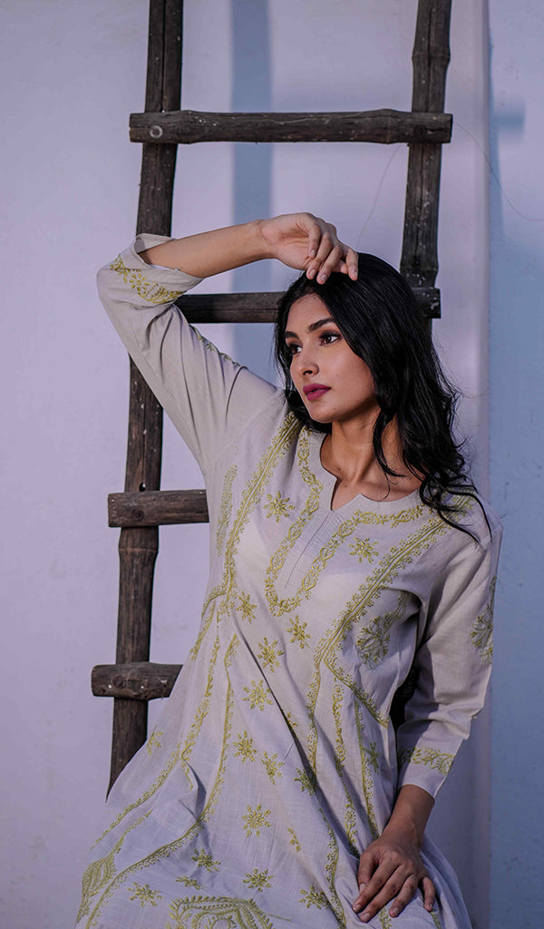 Divya Women's Lucknowi Handcrafted Cotton Chikankari Kurti - HONC0213403