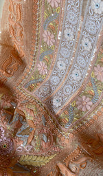Load image into Gallery viewer, Women's Lakhnavi Handcrafted Organza Chikankari Unstitched Kurta And Dupatta Set- HONC0SOLD