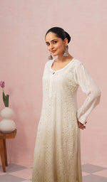 将图像加载到图库查看器中, Yusra Women's Lakhnavi Handcrafted Viscose Georgette Chikankari Kurti - HONC0541387