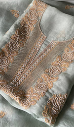 Load image into Gallery viewer, Women's Lakhnavi Handcrafted Pure Organza Chikankari Unstitched Kurta And Dupatta Set - HONC0352112