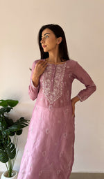 Load image into Gallery viewer, Women's Lucknowi Handcrafted Chanderi Silk Chikankari Kurti - HONC0357074