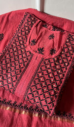 将图像加载到图库查看器中, Women's Lakhnavi Handcrafted Mul Chanderi Semi - Stitched Kurta And Dupatta Set - HONC0257376