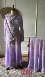 Load image into Gallery viewer, Women's Lakhnavi Handcrafted Mul Chanderi Semi - Stitched Anarkali And Dupatta Set - HONC0374948