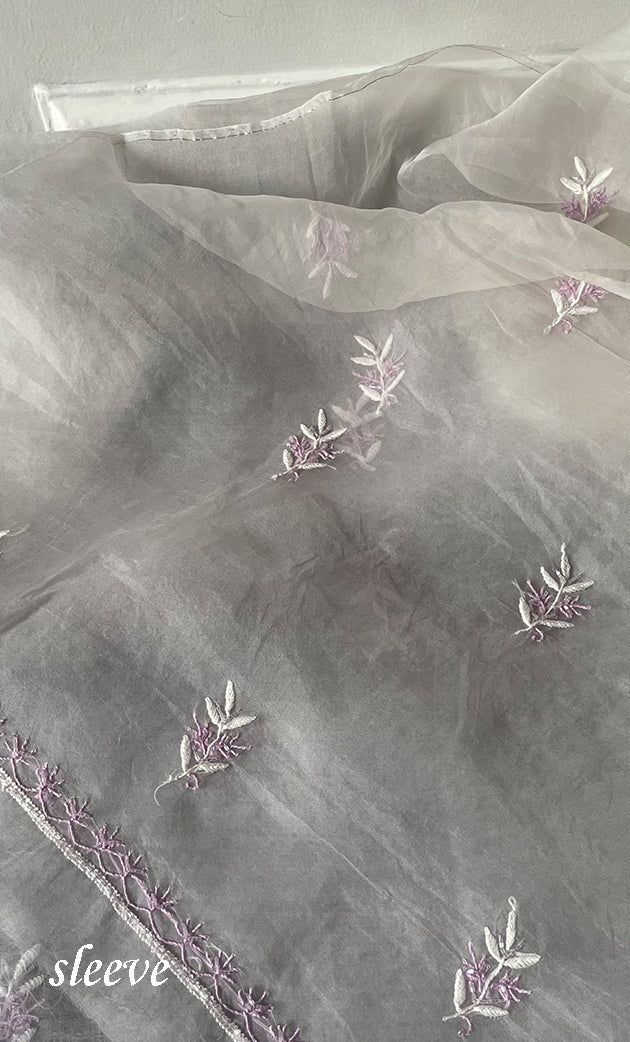 Rose Women's Lakhnavi Handcrafted Pure Organza Chikankari Unstitched Kurta And Dupatta Set- HONC0305186