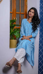 Load image into Gallery viewer, Zoya Women's Lucknowi Handcrafted Muslin Chikankari Kurti - HONC0198149