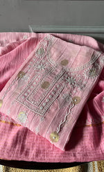 Load image into Gallery viewer, Izna Women's Lakhnavi Handcrafted Mul Chanderi Semi - Stitched Anarkali And Dupatta Set - HONC0302882