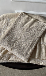 Load image into Gallery viewer, Women's Lakhnavi Handcrafted Munga Silk Semi - Stitched Chikankari Kurta And Dupatta Set- HONC0246918