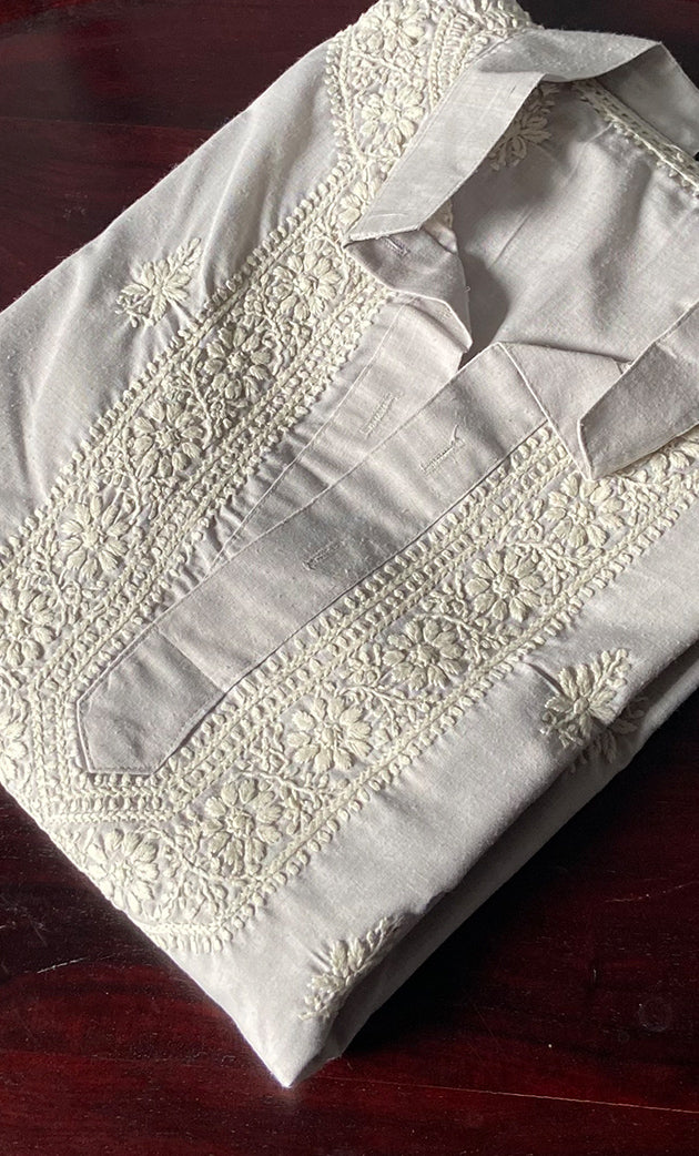 Men's Lucknowi Handcrafted Cotton Chikankari Kurta - HONC0302806