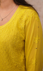 Load image into Gallery viewer, Yusra Women's Lakhnavi Handcrafted Viscose Georgette Chikankari Kurti - HONC0282694