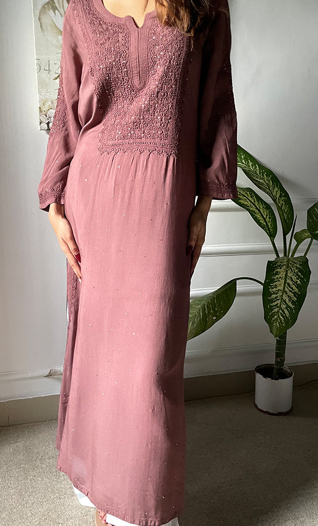 Women's Lucknowi Handcrafted Modal Cotton Chikankari Kurti - HONC0264965