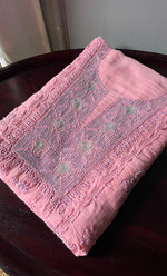 Load image into Gallery viewer, Women's Lakhnavi Handcrafted Mul Chanderi Chikankari Unstitched Kurti Fabric - HONC0307146