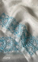 Load image into Gallery viewer, Women's Lakhnavi Handcrafted Pure Organza Chikankari Unstitched Kurta And Dupatta Set- HONC0321293