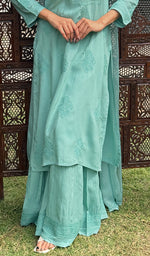 将图像加载到图库查看器中, Women's Lakhnavi Handcrafted Modal Cotton Chikankari Kurta Dupatta And Palazzo Set - HONC0247742